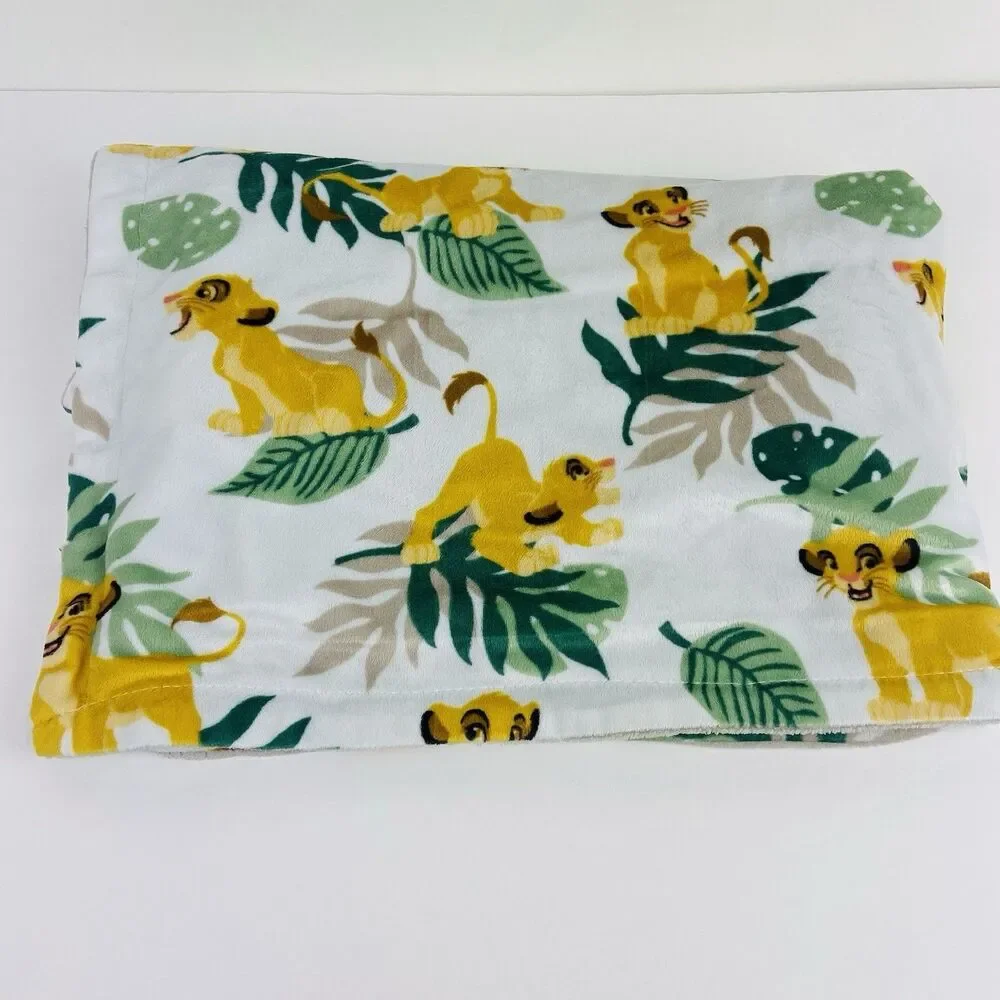 Disney Baby Lion King Simba Blanket Green Leaves Tan Back Jungle 30x40